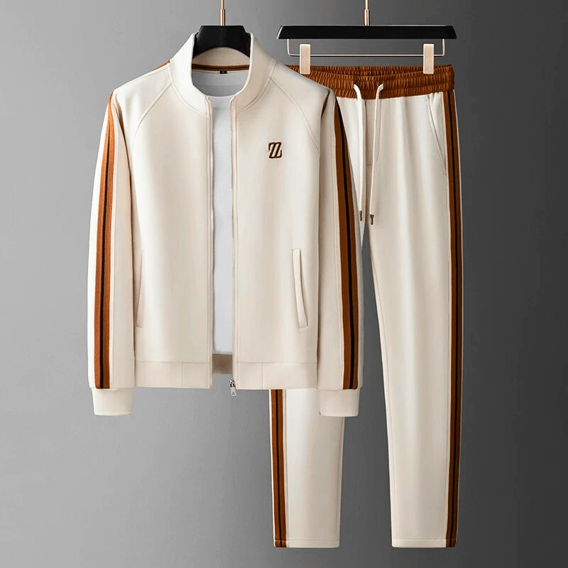 Men’s 2-Piece Tracksuit Set With Zip Jacket and Side-Striped Joggers